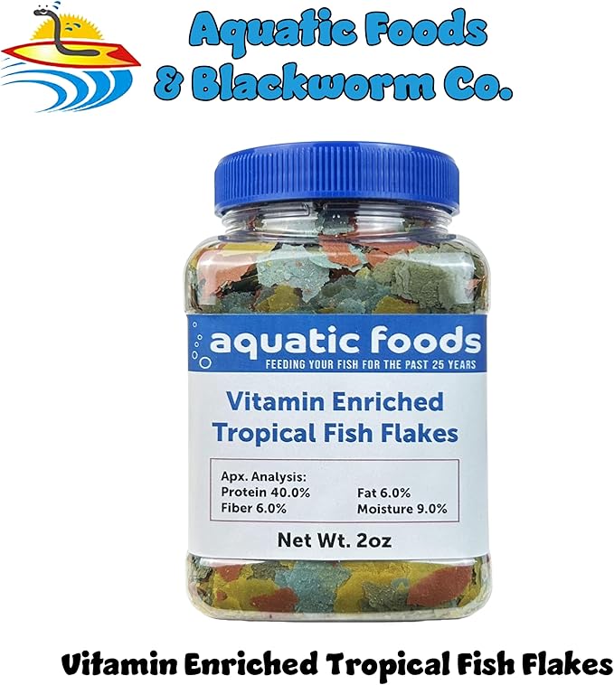 Aquatic Foods Inc. Premium Vitamin Enriched Tropical Flakes for All Community Tropical Fish, Cichlids and Pond Fish - AFI Vitamin Tropical Flakes …2oz Small Jar
