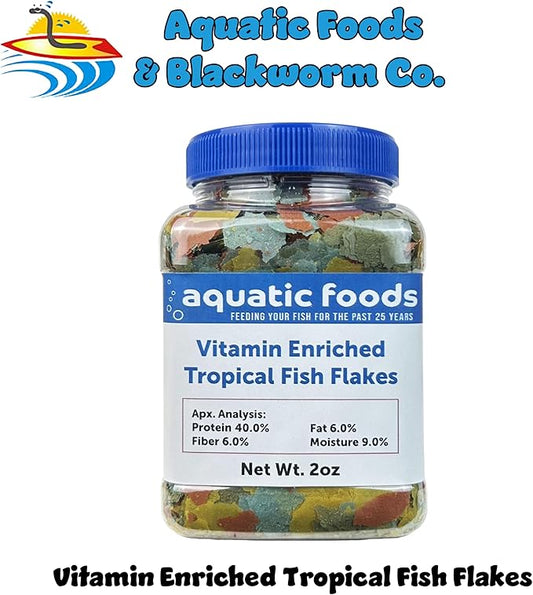 Aquatic Foods Inc. Premium Vitamin Enriched Tropical Flakes for All Community Tropical Fish, Cichlids and Pond Fish - AFI Vitamin Tropical Flakes …2oz Small Jar