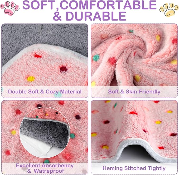 Tudomro 8 Pcs Guinea Pig Bedding Cage Liners Bulk Blankets Small Animal Flannel Throw Bedding Waterproof Absorbent Reusable Pet Pee Sleep Mat Pad Cover for Hamster Ferret(Dot,16 x 24 Inch)