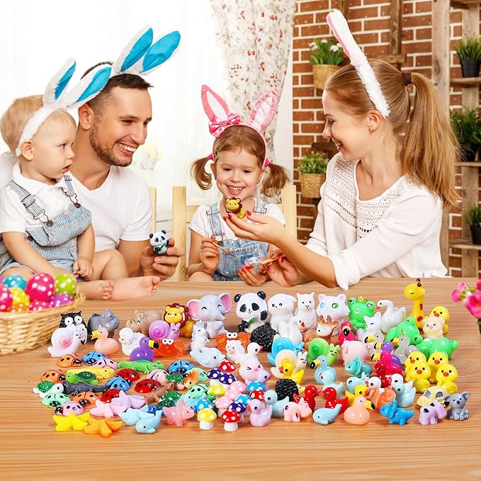 130pcs Mini Resin Animals Figures to HideTiny Resin Figurines Animals for Dollhouse Fairy Garden Kit Accessories Aquarium Decor Micro Landscape Ornaments Potted Plant Crafts