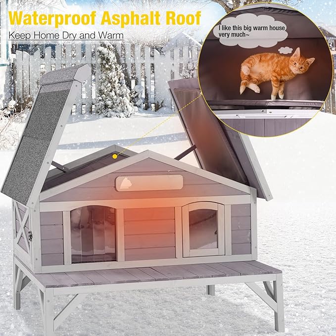 Aivituvin Outdoor Cat House with 100% Insulated Liner Weatherproof Feral Kitty Shelter for Winter,Large Opening Roof