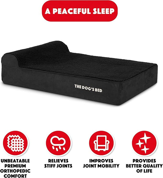 The Dog’s Bed Orthopedic Headrest Dog Bed Large Black Plush, Memory Foam, Pain Relief for Arthritis, Hip & Elbow Dysplasia, Post Surgery, Lameness, Waterproof Washable Cover