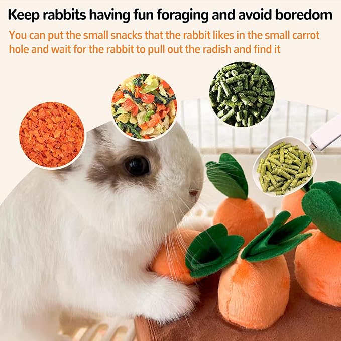Hamiledyi Rabbit Foraging Toys Bunny Plush Puzzle Toy Carrots Snuffle Mat for Chinchilla Guinea Pig Ferret Rat Entertainment (Brown)