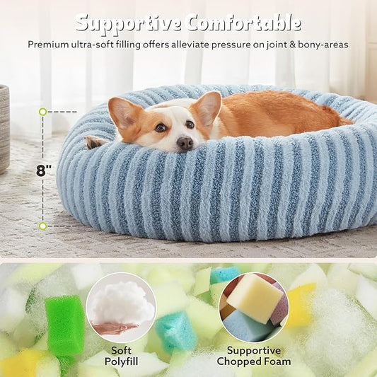 MIXJOY Donut Dog Bed Small Sized Dogs, Round Small Cute Dog Beds for Puppy, Calming Cat Beds with Removable Washable Zipper Cover, Anti Slip Bottom, 23"x23"x8", Blue