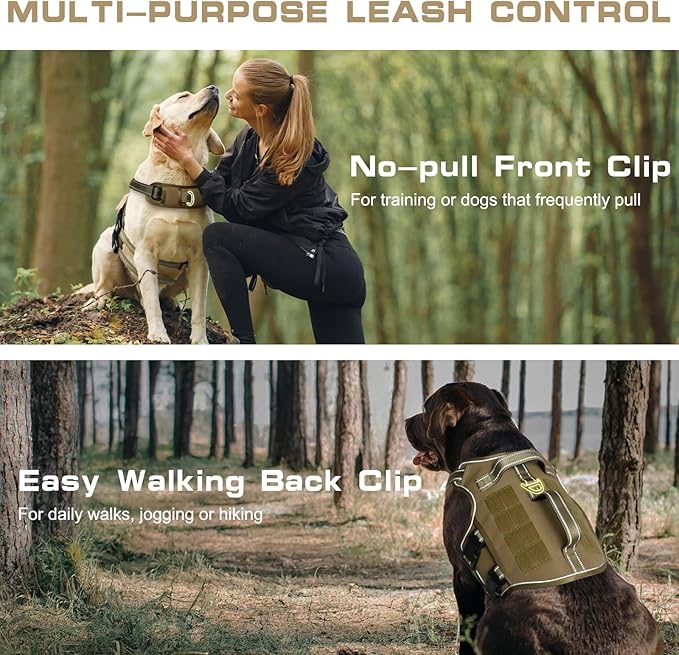 Dog Harness for Large Dogs Heavy Duty, No Pull Tactical Dog Harness with Molle System, Easy On and Off Service Dog Vest, Breathable Padded, Adjustable Reflective Pet Vest for Walking Hiking Training