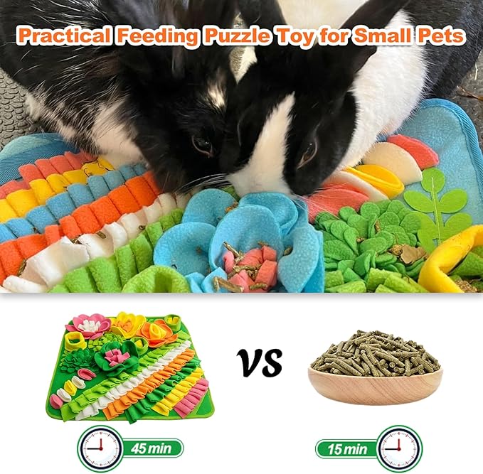 Adpartner Rabbit Foraging Mat, 20"x20" Pet Snuffle Mat Interactive Snuffle Feeding Toy for Rabbits Guinea Pigs Chinchillas, Washable Pet Feed Game Bunny Toys to Stimulate Natural Foraging Skills