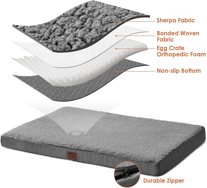 EHEYCIGA Washable Dog Beds for Large Dogs, Big Orthopedic Large Dog Bed with Removable Cover, Durable Pet Bed Dog Mat Mattress Cushion, Grey(36 x 27)