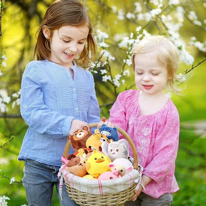 18 Pcs Mini Stuffed Animals Bulk 3.15 Inch Small Plush Forest Farm Jungle Animal Toys Keychains Set for Birthday Gifts Easter Egg Fillers Basket Stuffers School Prizes Party Favors