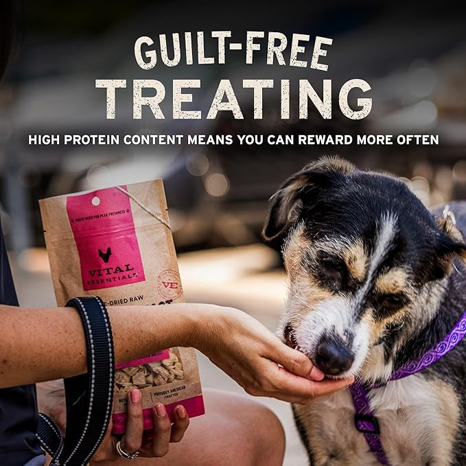 Vital Essentials Chicken Hearts Dog Treats, 1.9 oz | Freeze-Dried Raw | Single Ingredient | Premium Quality High Protein Training Treats | Grain Free, Gluten Free, Filler Free