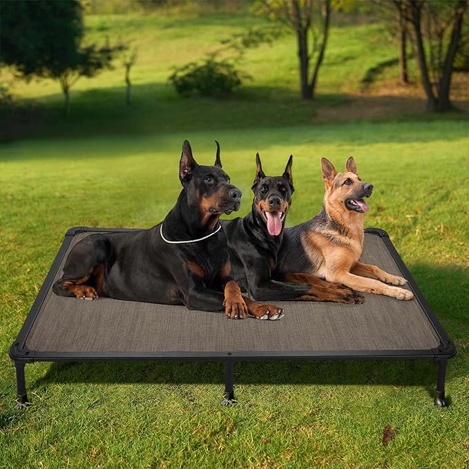 Veehoo Chew Proof Elevated Dog Bed - Cooling Raised Pet Cot - Rustless Aluminum Frame and Durable Teslin Mesh, Unique Designed No-Slip Feet for Indoor or Outdoor Use, Brown, XX-Large, CWC2002