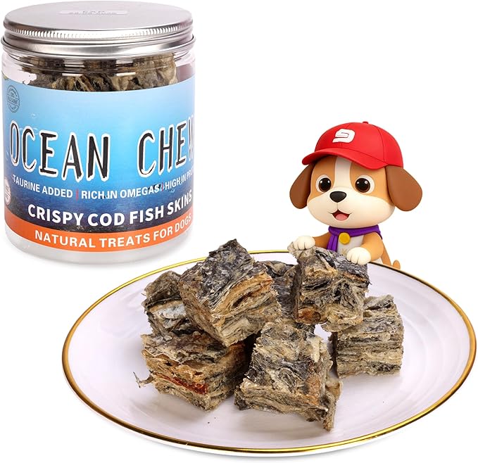 Natural Cod Skins for Dogs - Single Ingredient Dog Treats, Grain Free & Hypoallergenic - Dental Chews for Teeth Cleaning & Fresh Breath - Rich in Omega-3 for Skin & Coat Health (Cube 2.8 oz)
