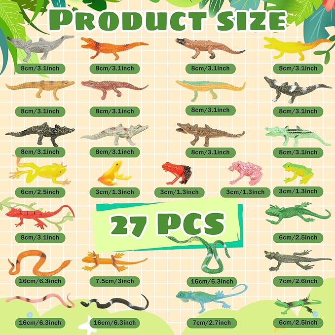 27Pcs Reptile Toys Realistic Figurines Model Animal Animal Figures Plastic Reptile Snake Lizards Frog Crocodile Toys Set Animals Toys for Kids Science Project Learning Educational Toys Gift