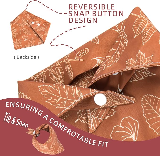 Fall Dog Bandana Thanksgiving Holiday Autumn Leaves Girls Pet Triangle Neck Scarf with Snap Button, Sktech Printed Style, Small and Medium Breed, 5-30lbs
