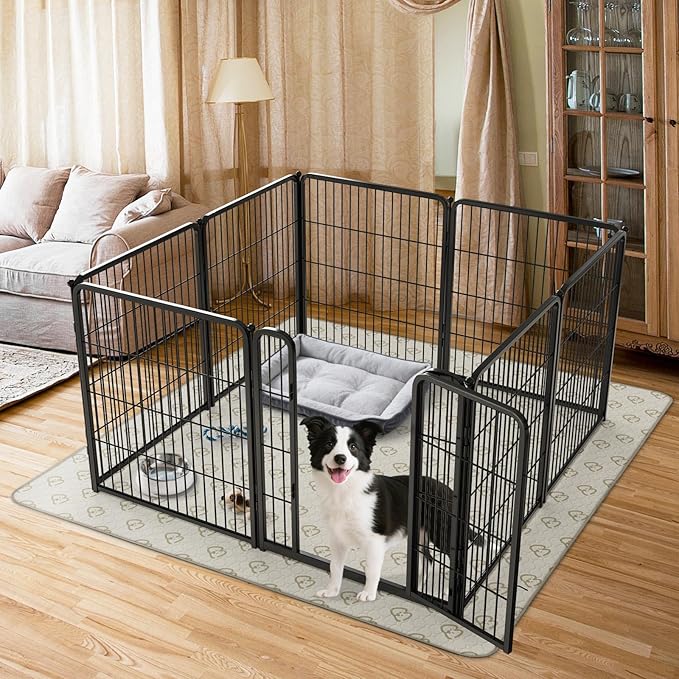 FXW Homeplus Unleashed Indoor Dog Playpen - Stress-Free and Safe Play, Heavy Duty 32 Inch 8 Panels with Washable Pee Pad for Small and Medium Dogs, Black│Patented