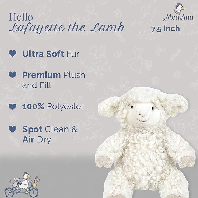 MON AMI Lafayette The Lamb Plushie (Small) – 7.5" Soft and Cuddly Stuffed Animal Plush Toy for Kids, Cute Easter or Birthday Gift, Adorable & Huggable Lamb Stuffed Toy for Children