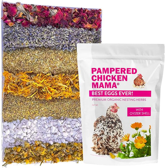 Pampered Chicken Mama Best Eggs Ever! Nesting Herbs for Chickens (10 Ounces) Calcium Supplement for Chickens | Chicken Feed Supplies, Hen Treats for Coops