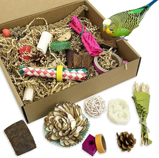 PINVNBY Natural Bird Toys Bird Foraging Box Interactive Parrot Shredding and Chewing Toy for Conure Parakeet Budgie Cockatiel Lovebird Small-Medium Birds (Large)