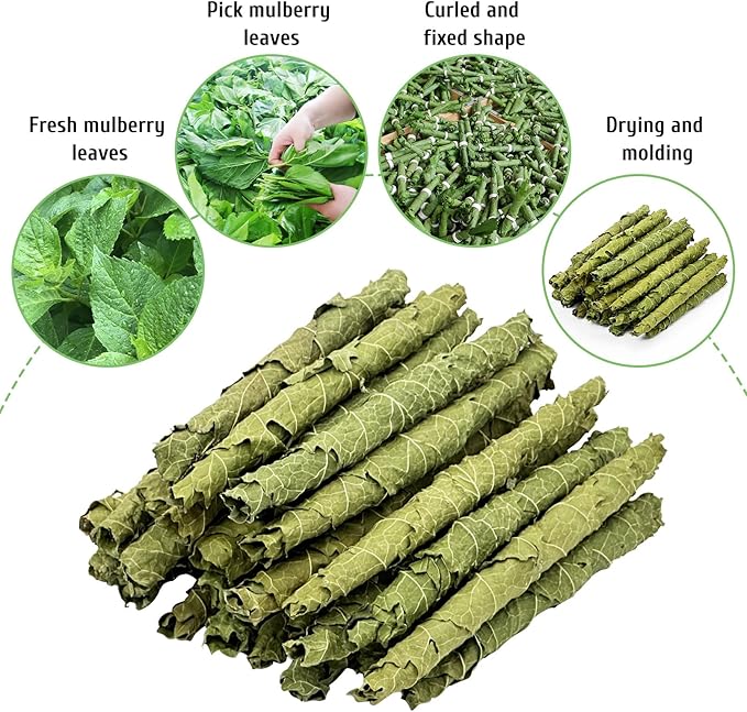 Fhiny Rabbit Chew Toys, 100g Natural Mulberry Leaf Crispy Rolls Small Animal Molar Snacks Chinchilla Sticks Guinea Pig Chews for Teeth Dental Care for Bunny Guinea Pig Chinchilla Hamster Gerbil