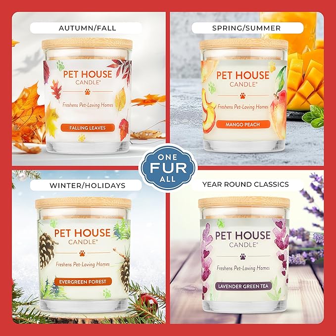 One Fur All Pet House Candle 2 Pack - Plant-Based/Soy - Clean Burning Scented, Long Lasting Pet Odor Candle for Home - Vanilla Sandalwood, Vanilla Creme Brulee