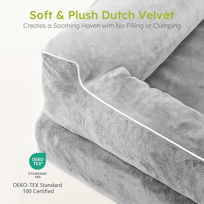 XXL Dog Beds for Extra Large Dogs, Giant Orthopedic Dog Sofa with Cooling Gel Memory Foam, Waterproof Pet Bed with Removable Washable Cover, 53" Pet Sofa Couch Dutch Velvet with Blanket Bone Toy