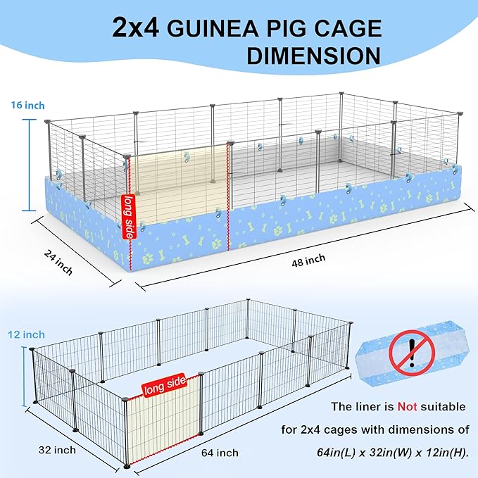 Guinea Pig Cages with Liner, 8-Sqft Small Animal Pet Playpen Indoor C&C Habitat Cage for Rabbit Puppy Hedgehog Outdoor Metal Yard Fence, 12 Panels (B011-07 cage&Liner)