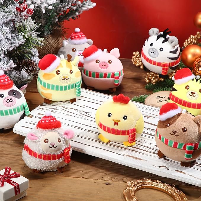 Skylety 9 Pcs Mini Plush Animals Toys Bulk 3.15 Inch Cute Soft Small Stuffed Animal Plush Keychain for Kids Goodie Bag Fillers Birthday Classroom School Prizes Festival Party Favors(Festive Style)