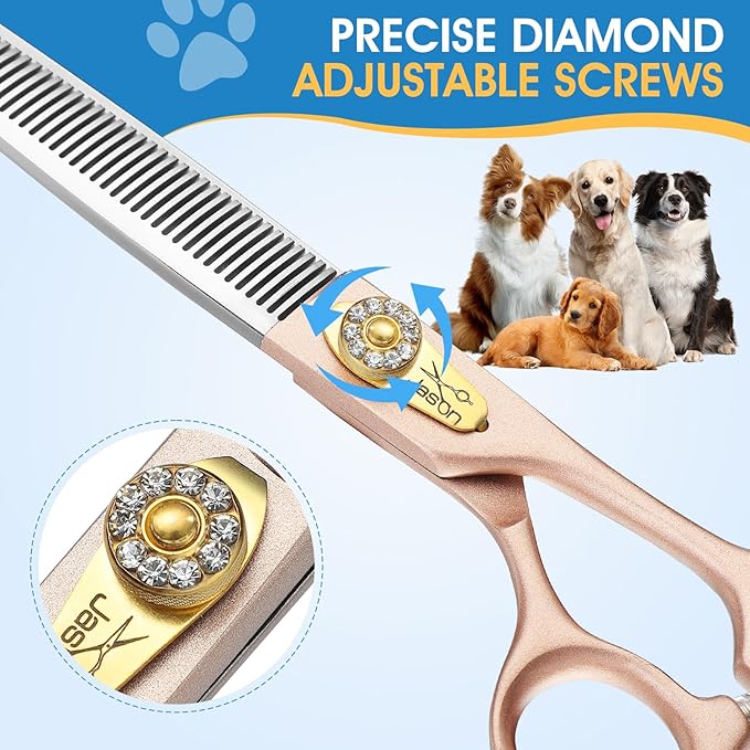 JASON 7.5" Dog Grooming Scissors - Professional Thinning Shear with 54 Teeth Japanese 440C Stainless Steel Blender Scissor for Dogs, Cats and Other Animals