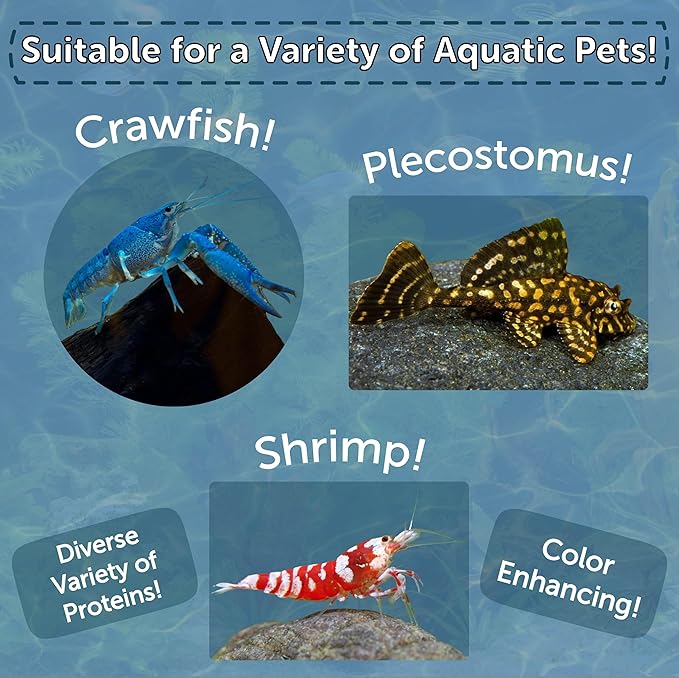 Aquatic Foods Inc. 4-Type 3.5mm - 1/8" Sinking Wafer Mix of Spirulina-Algae, Ultra-Worm, Ultra-Shrimp, Color Enhancing Wafers for Shrimp, Snails, Crabs, Crayfish, All Tropical Fish, 3.5mm..1-lb 4oz