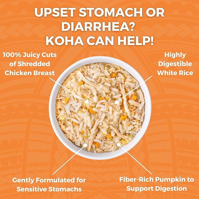 KOHA Limited Ingredient Bland Diet for Cats, Chicken and White Rice Sensitive Stomach Wet Cat Food, Sold in Over 5,000 Vet Clinics & Pet Stores, Gentle Easy to Digest Bland Diet Cat Food, 2.8oz 24Pack