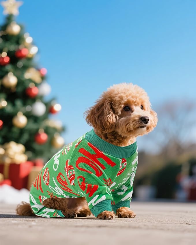PET SHOW 4 Pack Small Dog Christmas Pajamas Holiday Dog Clothes for Medium Dogs Girl Boy Soft Stretchy PJs Xmas Jumpsuit Puppy Cats Onesies Red Green Outfits with Sleeve Pets Dachshund Costume L