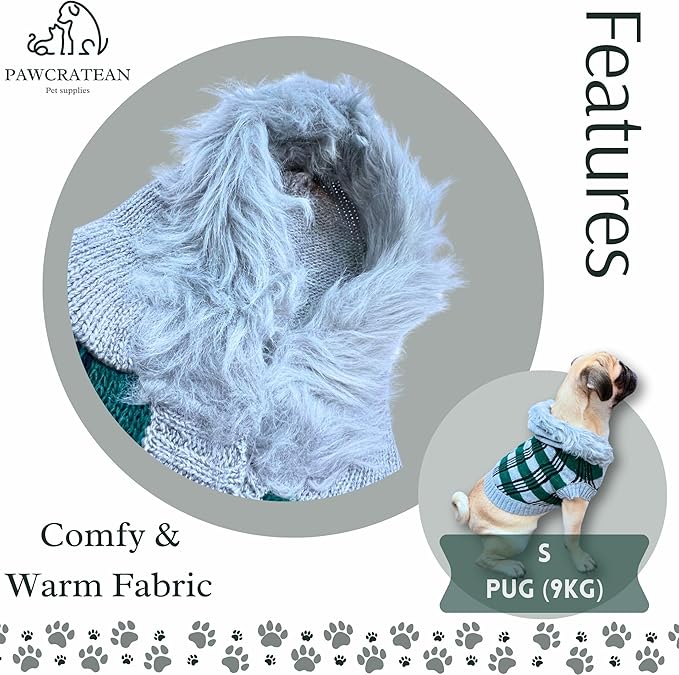 Cute Sweater for Dogs and Cats Soft Flannel Pet Outfit Warm and Cozy Animal Hoodie Small to Large Pet Clothes for Halloween Parties and Everyday Wear (Medium, Green Checkered with Hat)