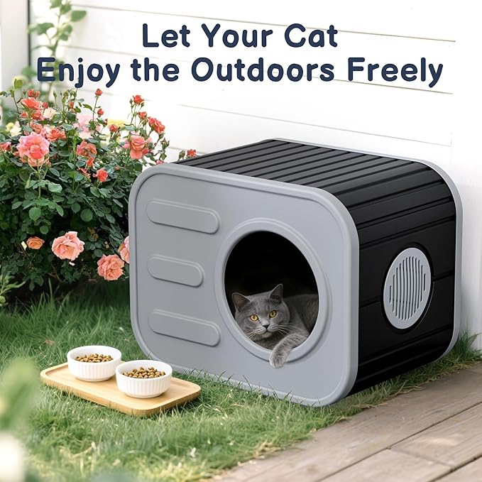 Outdoor Cat House, Outside Cat Shelter with Dual Ventilation Waterproof Resin Pet House for Indoor and Outdoor Use Shelter Pet Home for Cats Small Dogs, Blue