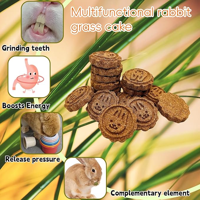 36Pcs Bunny Chew Toys, Grinding Natural Carrot Grass Cake Treats for Rabbits Guinea Pigs Chinchillas Gerbils Hamsters Improves Dental Health(Carrot Rabbit GrassCake)