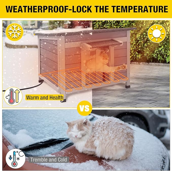AIVITUVIN Heated Cat House for Outdoor Cats with Insulated Liner for Winter, Temperature Control Cat Cage, Indoor Kitty Shelter with Heating Pad