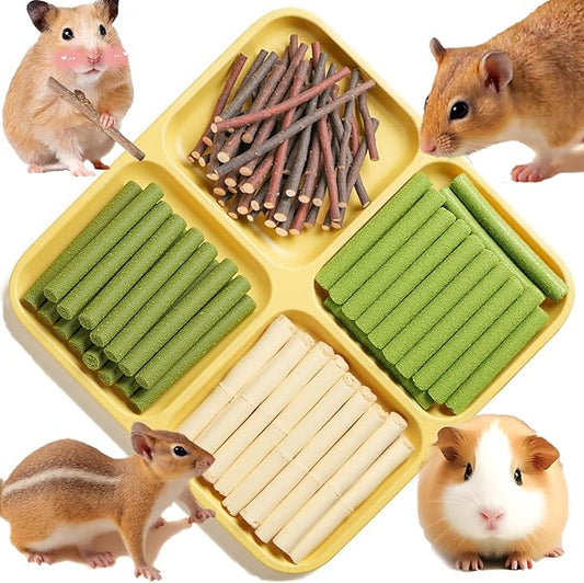 Rabbit Toys 285g/10.1oz Bunny Chew Treats Timothy Hay Sweet Bamboo Snack Guinea Pig Molar Branch Toy Apple Stick Alfalfa Food for Cleaning Teeth Grinding Dental for Hamster Squirrel Chinchilla