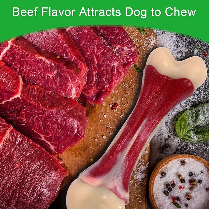 Dog Chew Toys for Aggressive Chewers Beef Flavor Indestructible Nylon Puppy Bone Tough Teething & Calming for Large Medium Breeds(20lbs-75lbs) Birthday Gift Christmas