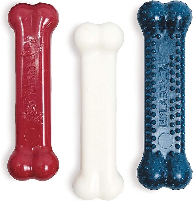 Nylabone Original Bone Power Chew Toy Value Pack for Dogs, Durable Dog Toys for Aggressive Chewers, Long Lasting Chicken, Bacon, and Peanut Butter Flavor, Small Dogs - Up to 25 Ibs, 3 Pack