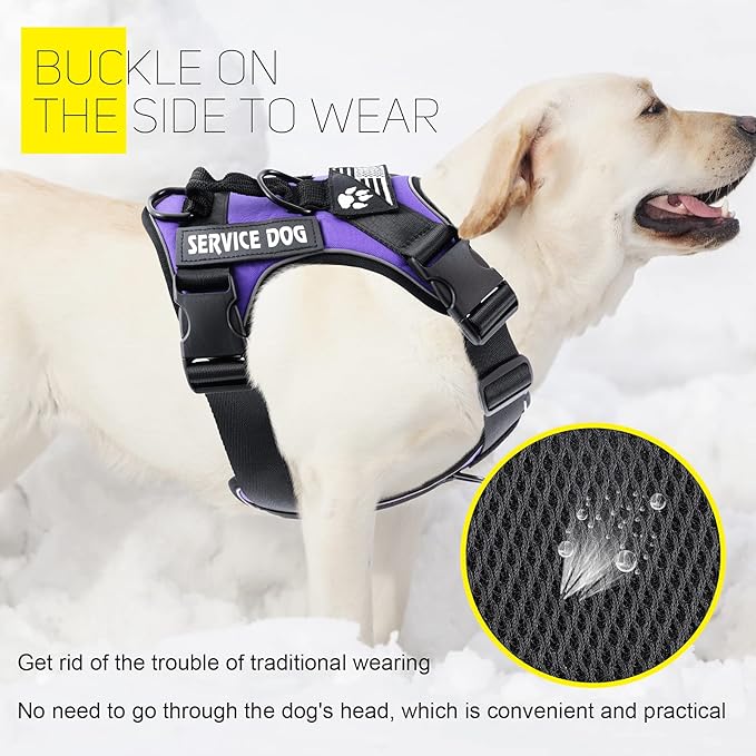 Demigreat Service Dog Harness, Reflective Dog Vest Harness with 5 PCS Patches, Adjustable Soft Oxford Pet Harness, Inner Layer Mesh, Easy to Control for Dogs