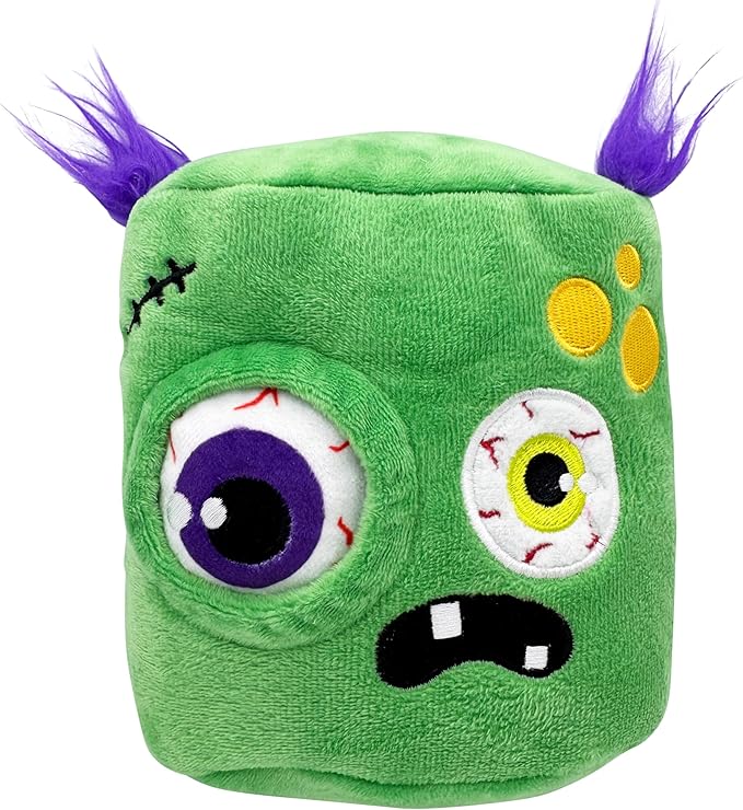 Huxley & Kent Dog Plush Toy w/ Squeaker - Interactive Dog Toys For Puppies & Adult Dogs - Diamond Mesh Tech Lined Puppy Plush Toys - Easy-to-Clean Pet Toy (Pop n' Fetch Zombie Pop-Eye,Small)