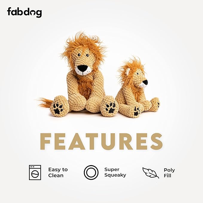fabdog Floppies Plush Dog Toy - Cute & Durable Squeaky Dog Toys - Best Squeak Toy for Puppies and All Breeds | Ideal Pet Gift| Small Lion