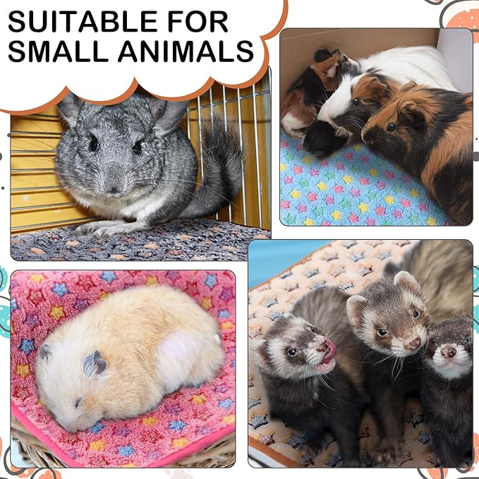 Tudomro 8 Pcs Guinea Pig Bedding Cage Liners Bulk Blankets Small Animal Flannel Throw Bedding Waterproof Absorbent Reusable Pet Pee Sleep Mat Pad Cover for Hamster Ferret(Star,16 x 24 Inch)