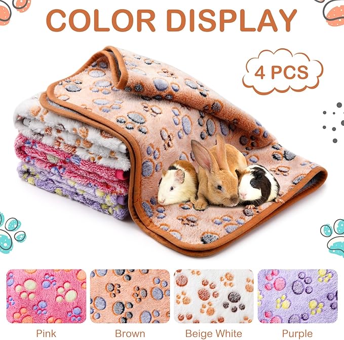 Tudomro 8 Pcs Guinea Pig Bedding Cage Liners Bulk Blankets Small Animal Flannel Throw Bedding Waterproof Absorbent Reusable Pet Pee Sleep Mat Pad Cover for Hamster Ferret(Paw,14 x 28 Inch)