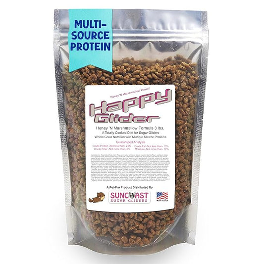 Happy Glider Sugar Glider Food - Honey & Marshmallow | 3 lbs of Premium Food for Sugar Gliders and Small Animals - 4 Months Supply