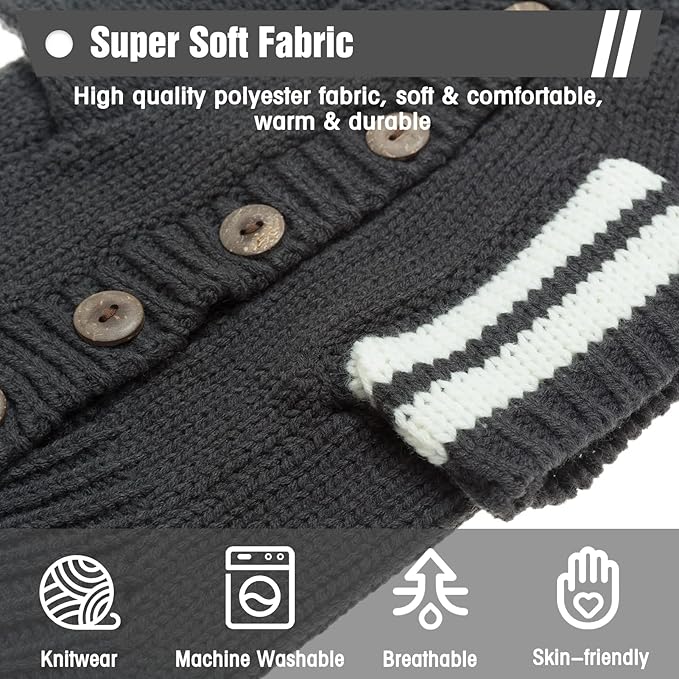 EXPAWLORER Cat Sweater Cardigan - Stylish Knitted Cat Clothes, British Style Soft Puppy Sweater with Sleeve Warm Pet Clothing Knitwear, Fall and Winter Kitten Coat for Girl Boy Cats, Grey Medium