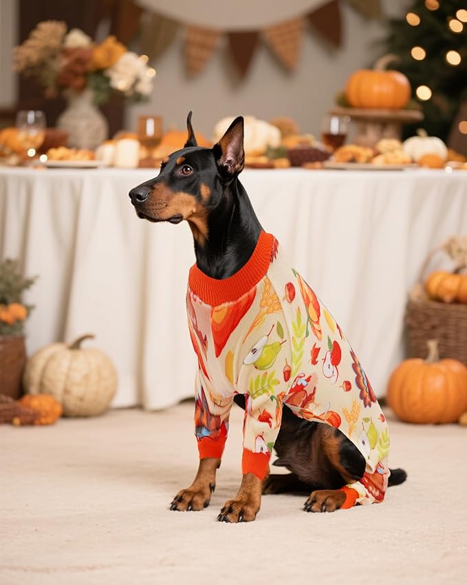 PET SHOW 4 Pack Fall Small Dog Pajamas Thanksgiving Clothes for Medium Dogs Girl Boy Soft Stretchy PJs Autumn Jumpsuit Puppy Onesies Outfits with Sleeve Pets Dachshund Costume XXL