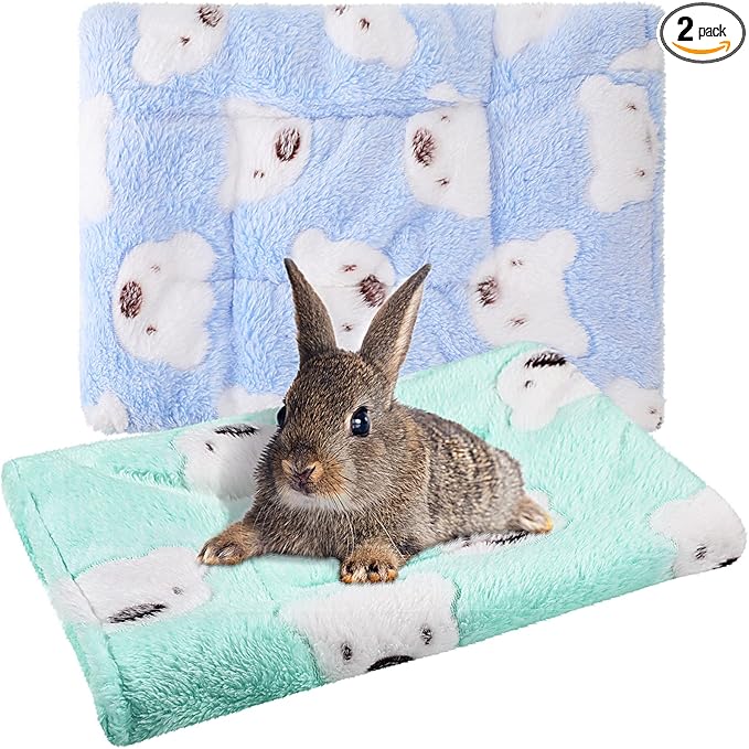 Jetec 2 Pieces Guinea Pig Bed Rabbit Bed Small Animal Hamster Warm Mats Winter Warm for Bunny Hamster Squirrel Hedgehog Chinchilla Small Animal Accessories(Green, Blue,Bear Pattern)