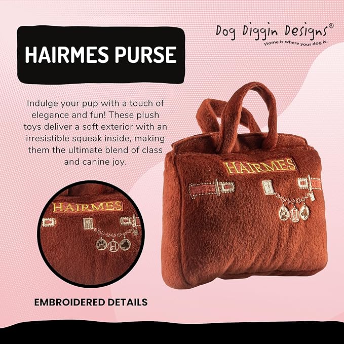Dog Diggin Designs Runway Pup Collection | Unique Squeaky Parody Plush Dog Toys – Haute Couture Purses & Handbags
