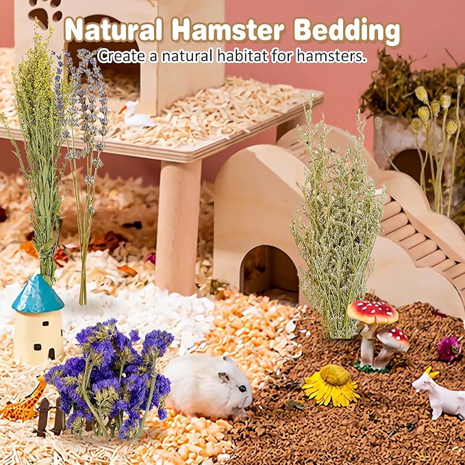 Fhiny Natural Hamster Bedding, Flower & Herb Hamster Bedding Mate Hamster Sprays Gerbil Habitat Decor Accessories for Dwarf Syrian Hamster Gerbil Mice Mouse Degus Lemming or Other Small Pets