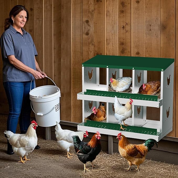 6 Compartments Chicken Nesting Box,Metal Chicken Egg Laying Box, Nesting Boxes,Easy Egg Collection, Easy Cleaning (Green)