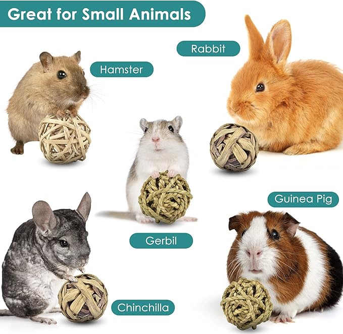 ERKOON Rabbit Toys Edible Woven Grass Ball Willow Ball, Made of Timothy Grass Hay and Willow of Treats and Chews Toy for Chinchilla Bunny Guinea Pig Gerbil